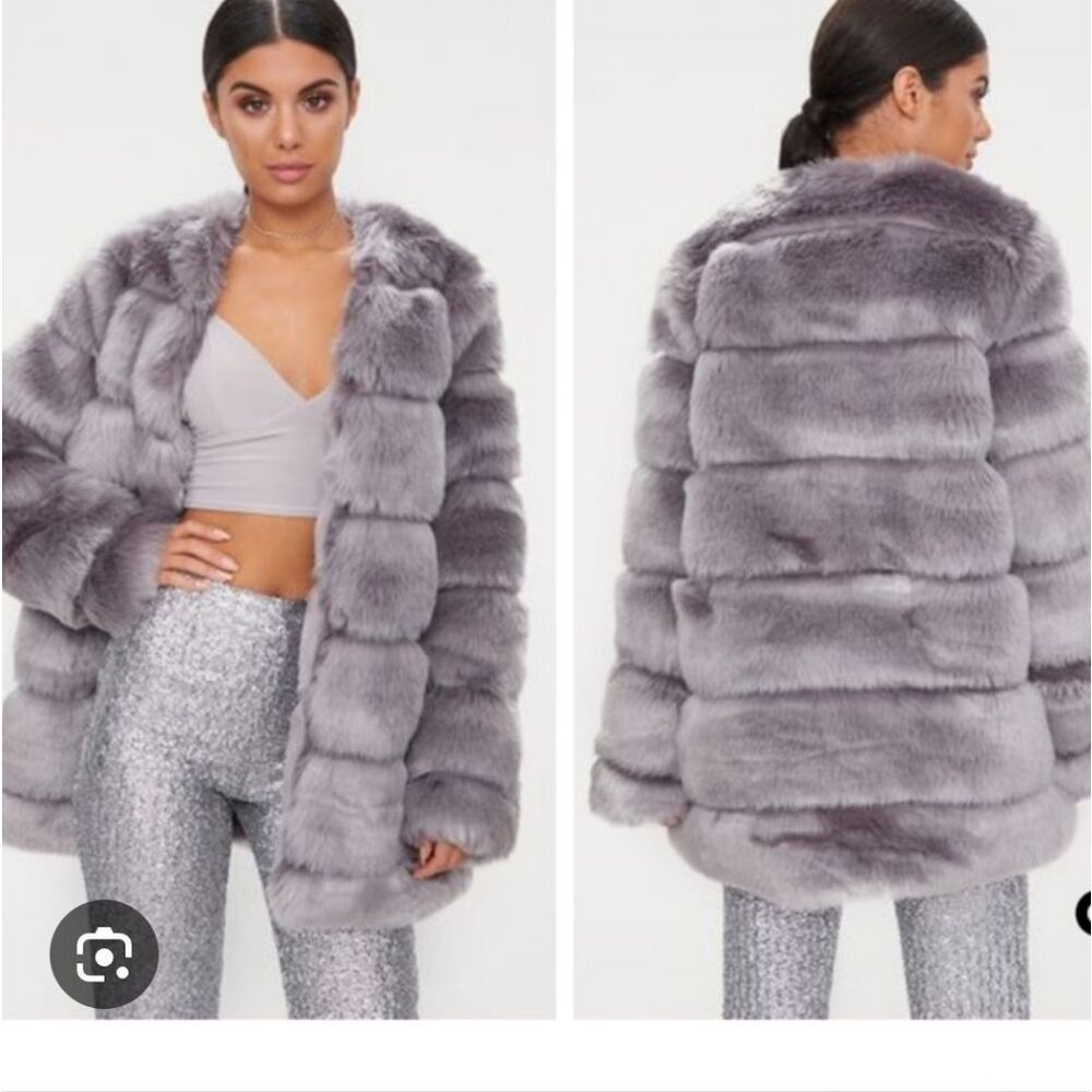 PrettyLittleThing Silver Faux Fur Jacket